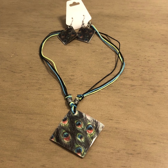 Jewelry - Peacock Theme Pendant Necklace and Earring Set Fashion Jewelry